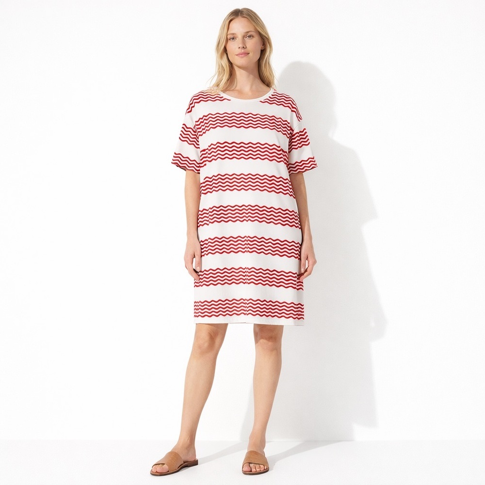 Oliver Bonas Red & White Wavy Striped Oversized T-Shirt Dress Size 14 Staple